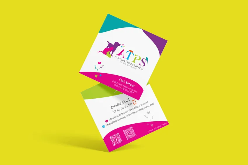 Carte de visite professionnelle au format carré ATPS pet sitting