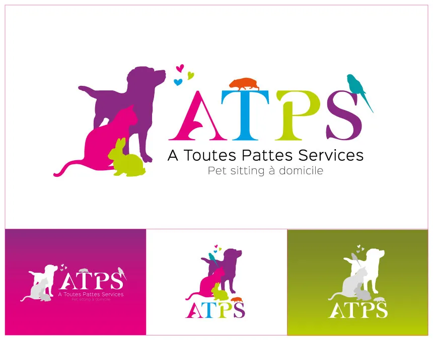 Planche de logos et déclinaisons visuelles ATPS A Toutes Pattes Services