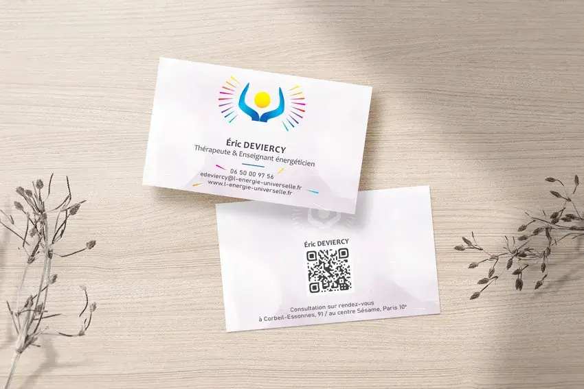 Carte de visite professionnelle Eric Deviercy thérapeute énergéticien - Verso