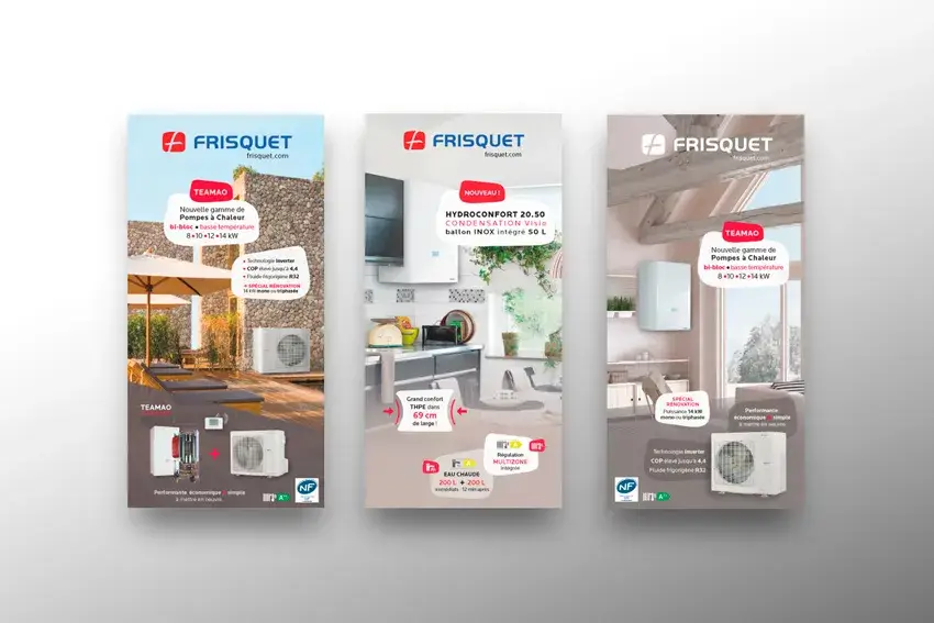 Encarts publicitaires digitaux et visuels de mise en situation produits Frisquet