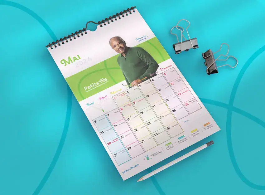 Calendrier mural adaptatif pour seniors Petits-Fils au format A3