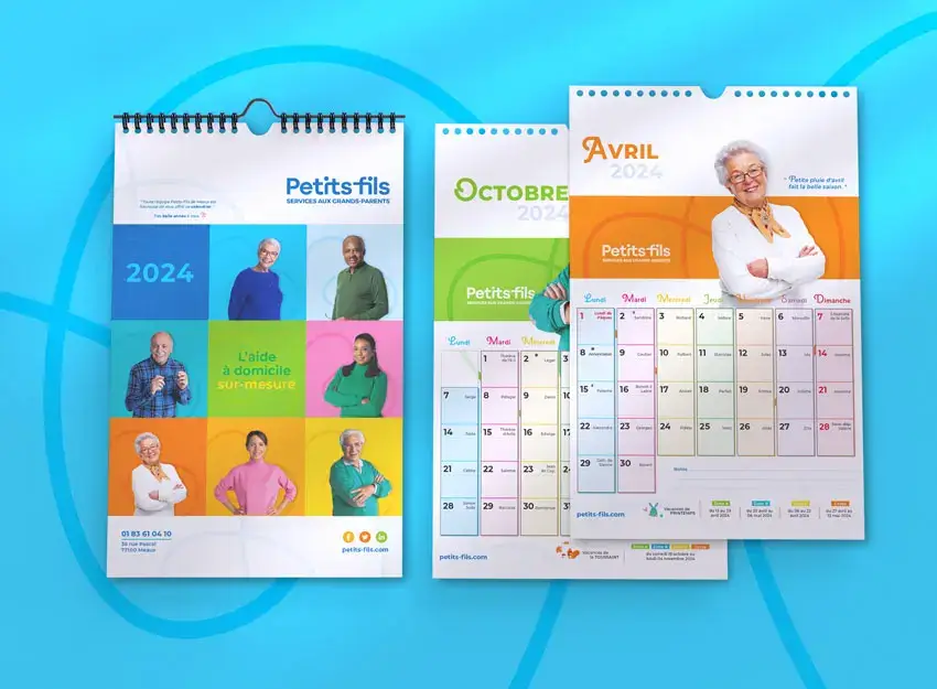 Calendrier mural ergonomique et inclusif conçu pour l'agence Petits-Fils - Vue de plusieurs pages